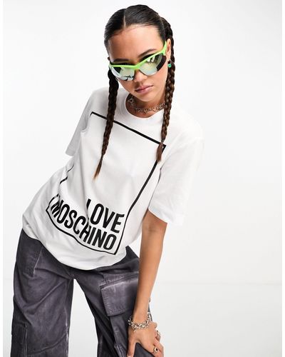 Love Moschino T-shirt à logo encadré - Blanc