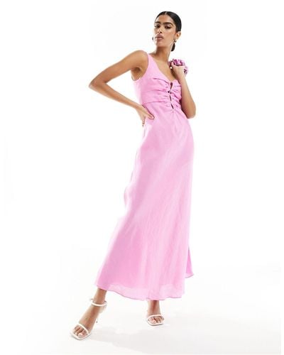 Forever New Asymmetrical Linen Cut Out Maxi Dress - Pink