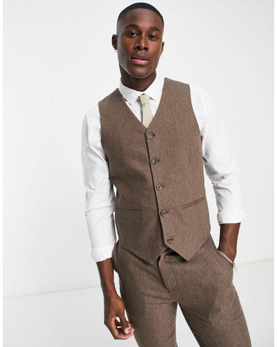 ASOS Wedding Skinny Wool Mix Suit Waistcoat - Brown