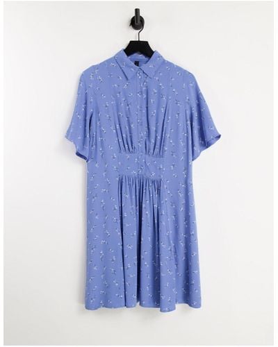 Y.A.S Kimono Sleeve Mini Shirt Dress - Blue