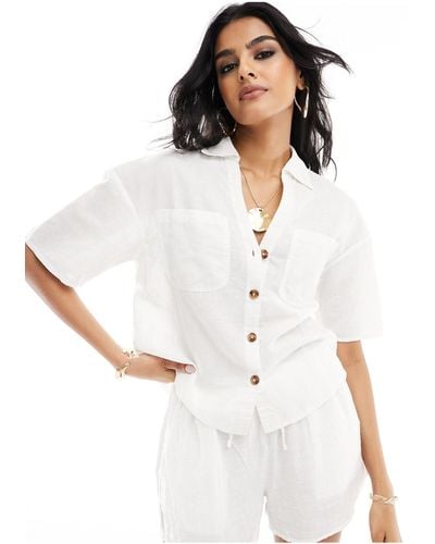 New Look Linen Look Pocket Shirt - White