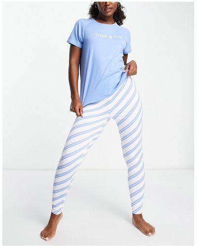 Loungeable Pijama largo azul y blanco a rayas dream of sleep