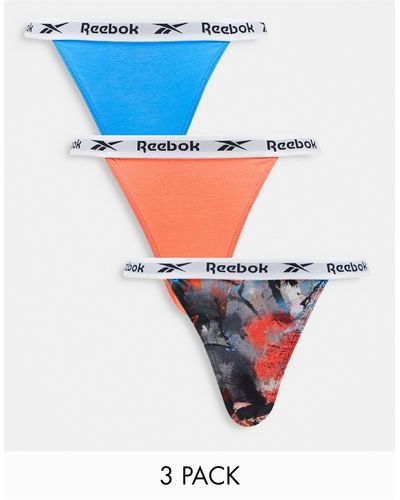 Reebok Isla - confezione da 3 tanga nero e grigio con stampa astratta - Blu