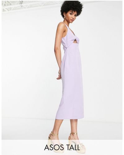 ASOS Tall Structured Midi Dress With Twist Front Bodice - Purple