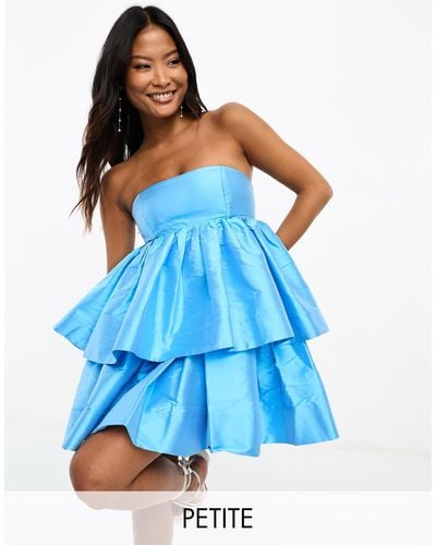 Forever New Vestido corto escalonado estilo babydoll con escote palabra - Azul