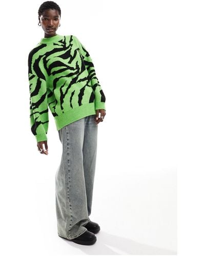 Monki Jacquard Knitted Jumper - Green