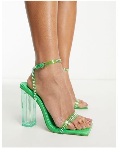 Public Desire X Paris Artiste Exclusive Alia Block Heel Embellished Sandals - Green