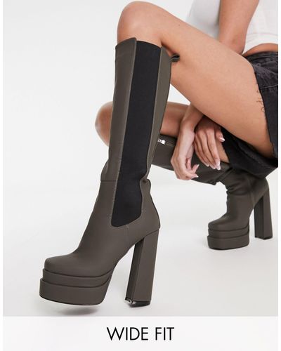 SIMMI Simmi London Martha Wide Fit Platform Heel Knee Boots - Black