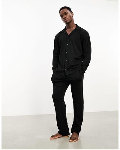 Calvin Klein Ck Button Down Sleep Shirt And Trouser Pajama Set - Black