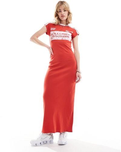 Collusion Motocross Fitted Maxi Dress - Red