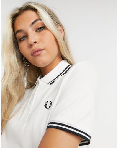 Fred Perry Womens Slim Fit Twin Tipped Polo White And Black - Bianco