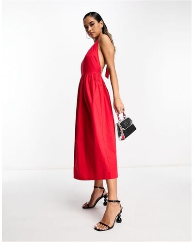 Never Fully Dressed Backless Midaxi Dress With Pockets - Red