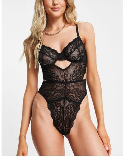 Missguided Lace Underwire Bodysuit With Cut Outs - Black