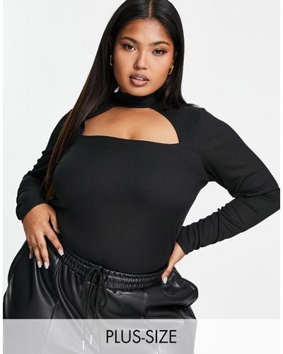 Yours Cut Out Long Sleeve Body - Black