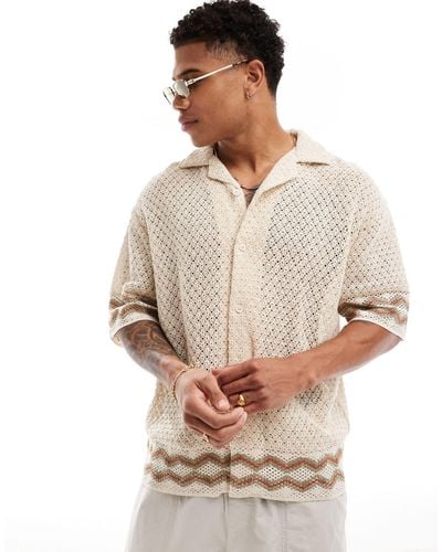 Pull&Bear Open Weave Knitted Shirt - Natural