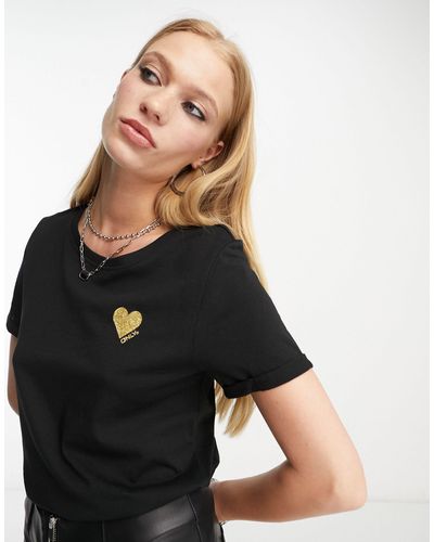 ONLY T-shirt nera con stampa di cuore - Nero