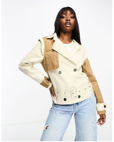 UNIQUE21 Contrast Cropped Trench Jacket - Natural
