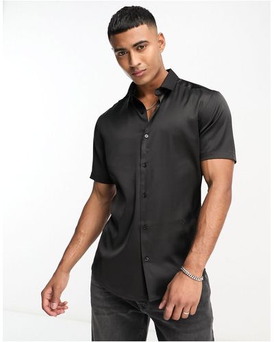 ASOS Skinny Satijnen Overhemd - Zwart
