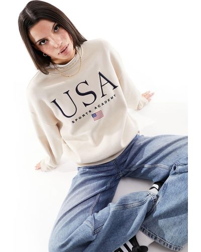 Stradivarius Usa Slogan Sweatshirt - Blue