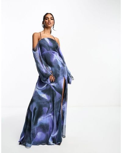 ASOS Halter Cold Shoulder Maxi Dress With Wave Neckline - Blue