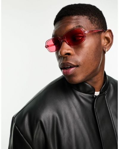 ASOS Slim Rectangle Sunglasses With Lens - Black