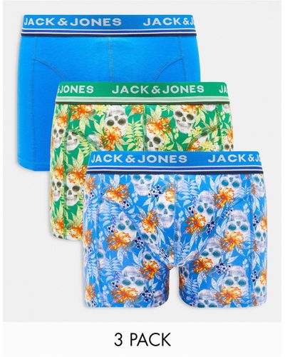 Jack & Jones Confezione da 3 boxer aderenti blu con stampa di teschi