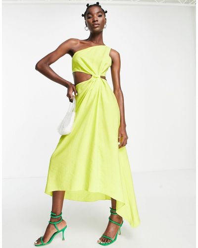 TOPSHOP Knot Side Occasion Midi Dress - Yellow