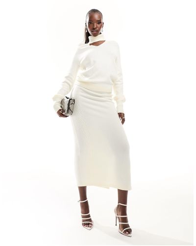 Y.A.S Kira Knitted Midi Skirt Co Ord - White