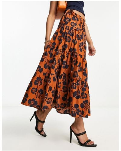 Whistles Tropical Floral Tiered Maxi Skirt - Orange
