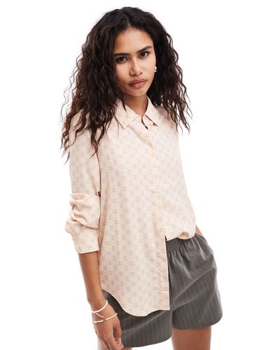 Mango Printed Basic Shirt - Natural