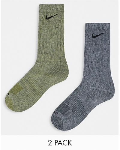 Nike Everyday cushioned plus - confezione da 2 paia di calzini imbottiti grigi e kaki - Verde