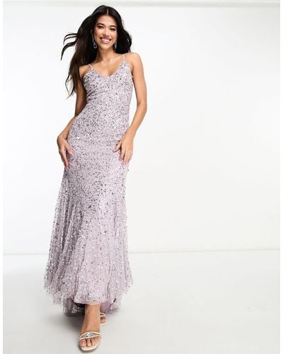 Beauut Bridesmaid Allover Embellished Cami Slip Maxi Dress With Train - Purple