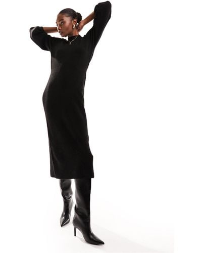 Vero Moda Aware Sleeve Detail Knitted Jumper Midi Dress - Black