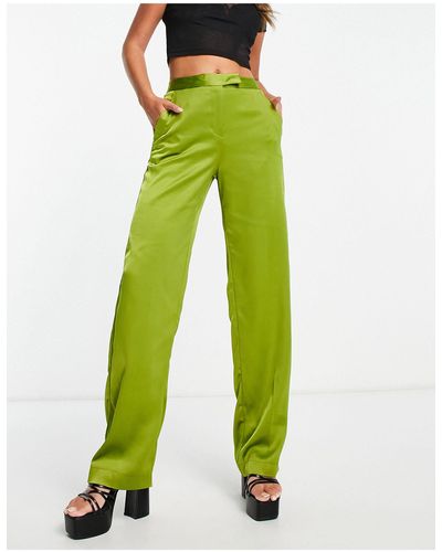JJXX High Waisted Tailored Satin Trousers - Green