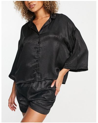 Vero Moda Satin Pyjama Shirt And Shorts Set - Black