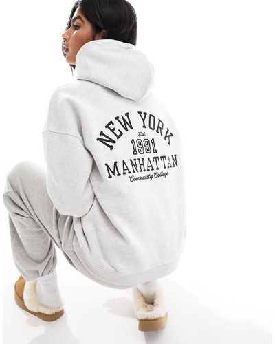 Pull&Bear 'new York' Graphic Hoodie - Grey