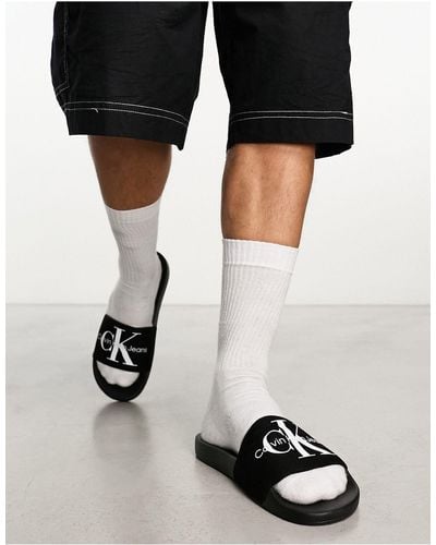 Calvin Klein Slippers Met Monogram - Zwart