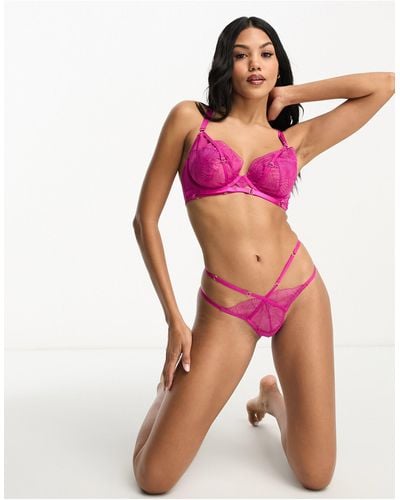 Wolf & Whistle Exclusive Fuller Bust Embroidered Mesh Longline Plunge Bra With Cross Back Detail - Pink