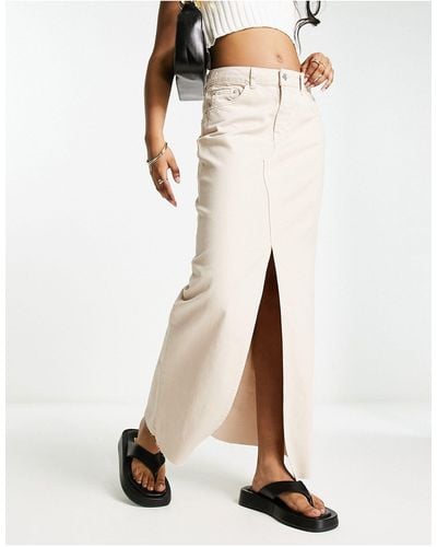 ASOS Lightweight Denim Maxi Skirt With Split Front - White