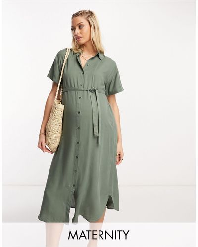 Vero Moda T-shirt Midi Dress With Tie Belt - Green