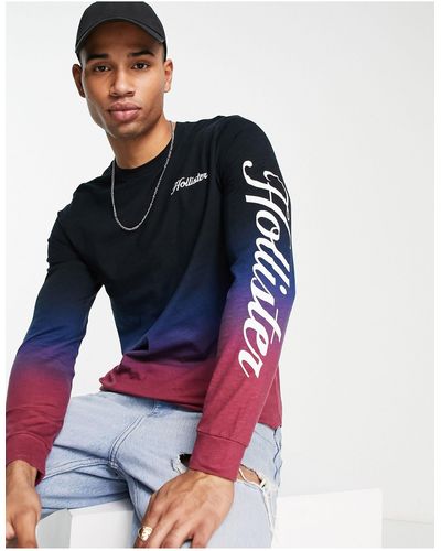 Hollister Top a maniche lunghe sfumato , blu e rosa con logo - Multicolore