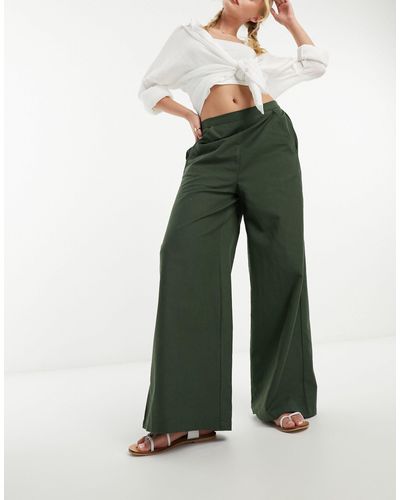 French Connection Wide Leg Linen Blend Pants - Green