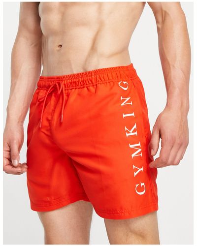 Gym King Pantaloncini da bagno rossi con logo tono su tono - Rosso