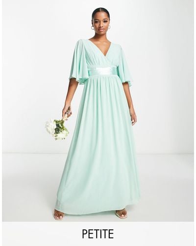 TFNC London Bridesmaid Kimono Sleeve Pleated Maxi Dress With Angel Sleeve - Blue