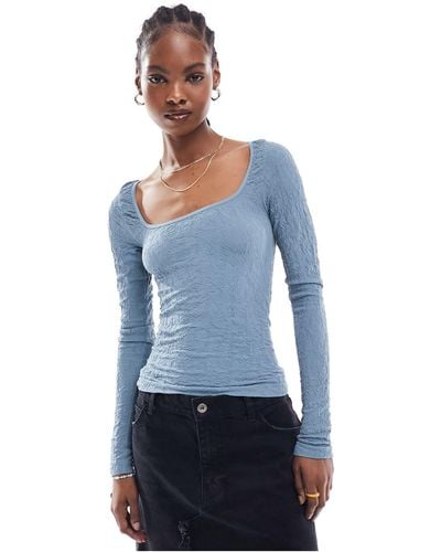 Free People Lace Texture Long Sleeve Top - Blue
