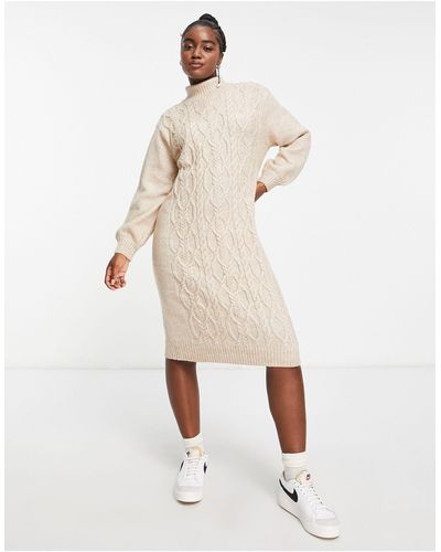 Monki Roll Neck Cable Knitted Mini Dress - Natural