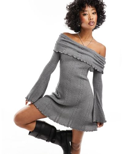 ASOS Ruched Slash Neck Cold Shoulder Mini Dress - Grey