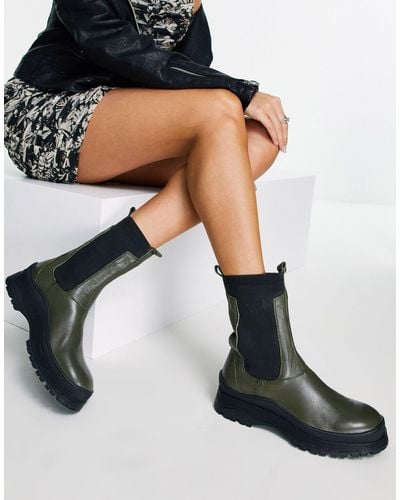 ASRA Chayote Pull On Chelsea Boots - Green