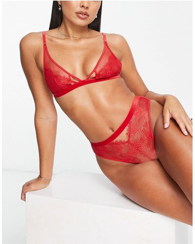 ASOS Viv Lace And Mesh Triangle Bra With Velvet Trim - Red