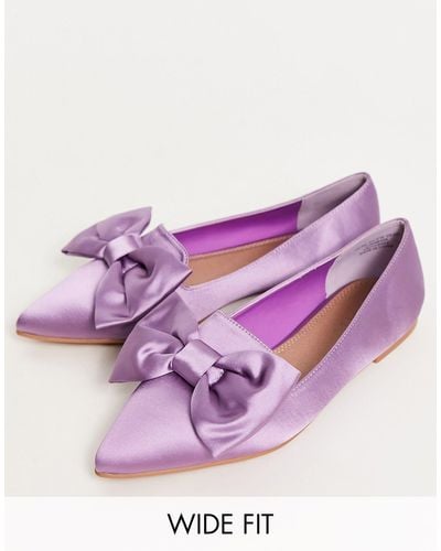 ASOS Wide Fit Lake Bow Pointed Ballet Flats - Purple